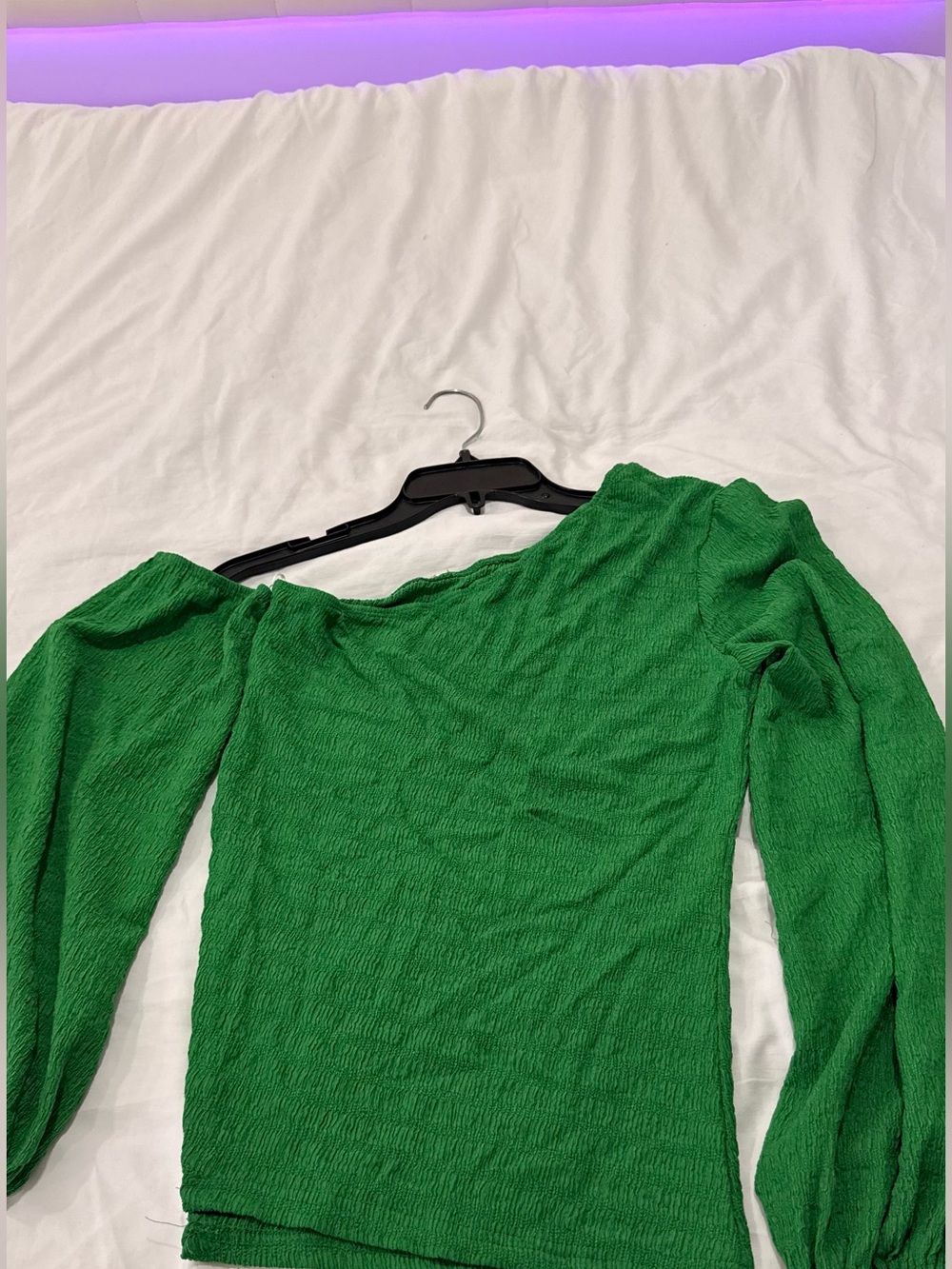 Set of Green Off-Shoulder Textured Women's top and pant